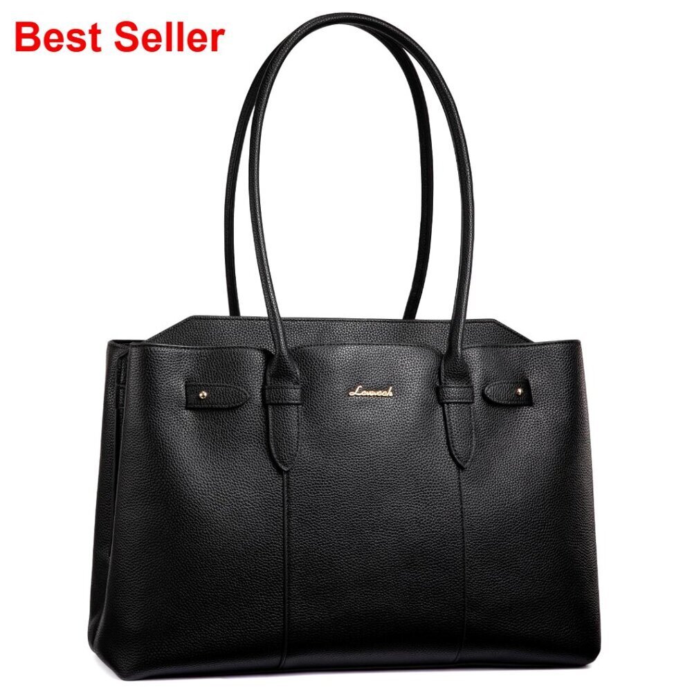 15.6 Inch Waterproof Leather Laptop Tote Bag for Women with Dual Compartments